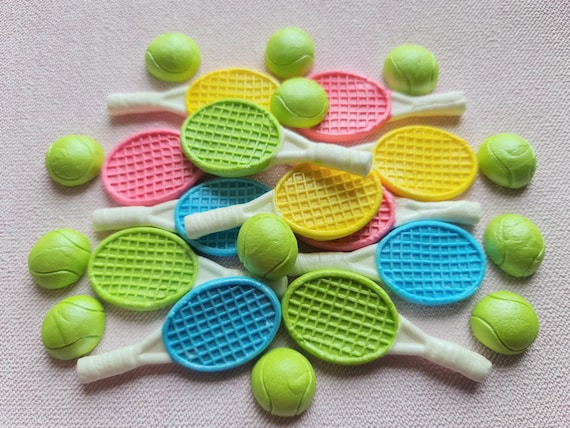24 Tennis Racket and Ball Fondant Cake Toppers