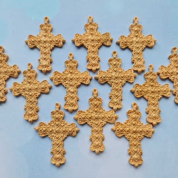 24/36 pcs. Edible sugar fondant gold cross cake cupcake topper