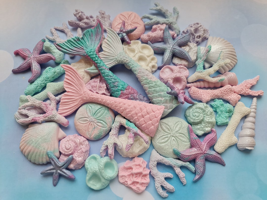 thumbnail interactive-video image 1 of Mermaid Cake Topper Set – Big Tails, Seaweed, Starfish, Shells & Palm Leaves For Under The Sea Birthday 1 of 3