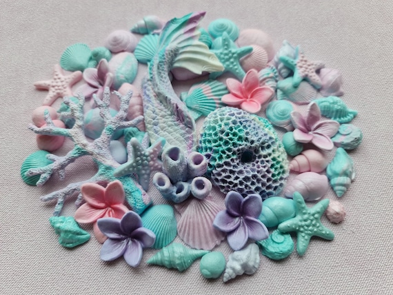 Edible Under the Sea Fondant Decorations – 60 pcs Shells & Corals | Ocean Cake Toppers | Meerjungfrau Tortendeko