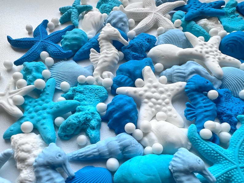 Edible Under the Sea Fondant Decorations – 55 Shells, Starfish & Corals | Ocean Cake Toppers | Meerjungfrau Deko image 3