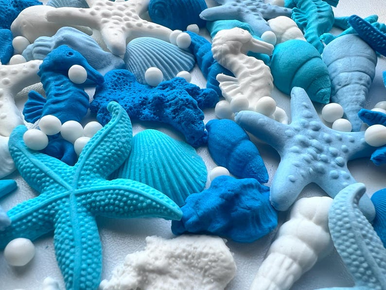 Edible Under the Sea Fondant Decorations – 55 Shells, Starfish & Corals | Ocean Cake Toppers | Meerjungfrau Deko image 8
