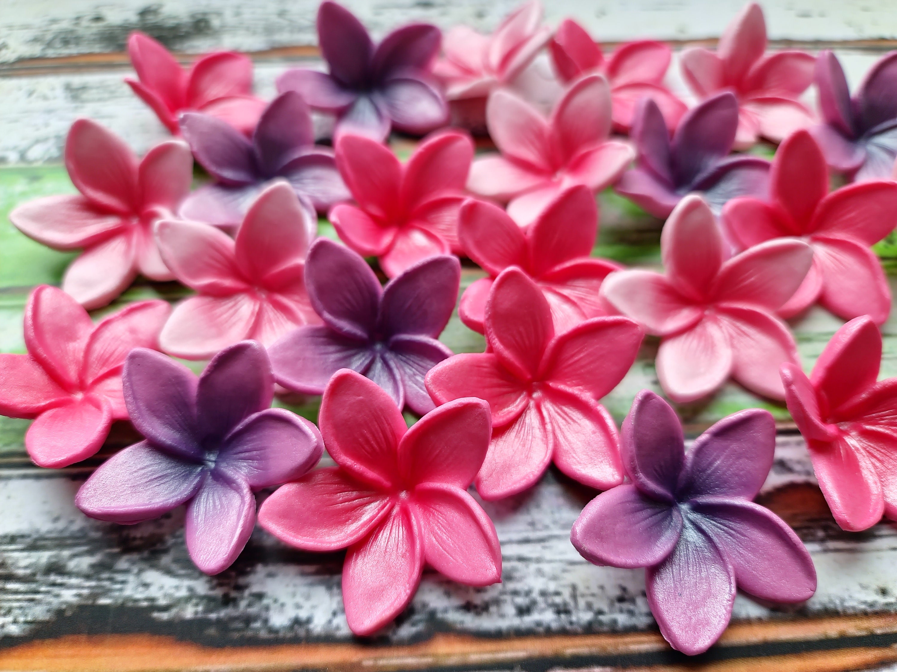 24 sugar fondant Plumeria tropical flower cake topper decorations mermaid cake