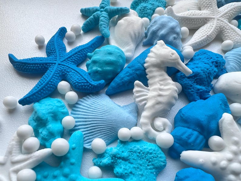 Edible Under the Sea Fondant Decorations – 55 Shells, Starfish & Corals | Ocean Cake Toppers | Meerjungfrau Deko image 6