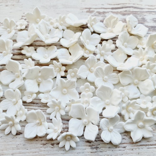 40 Pcs. Edible Sugar Fondant Flowers Cake Topper White Etsy