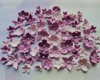 50 Stück Zuckerfondant Blumen Cake Topper lila