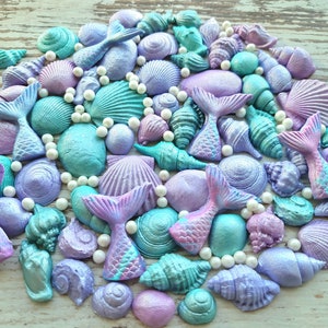 56 pezzi di decorazioni per torte in zucchero, conchiglie di fondente, stelle marine, perle