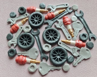 Adornos para tartas con fondant: Set de 36 piezas con temática de coche mecánico. Sin cargos adicionales para compradores en EE. UU.