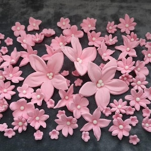 Rosa Fondant-Blumen-Kuchendekorationen - 50 Stück essbare Zuckerblumen-Topper