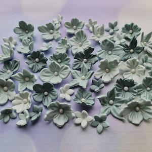 50 pcs. sugar fondant flowers cake topper eucalyptus color