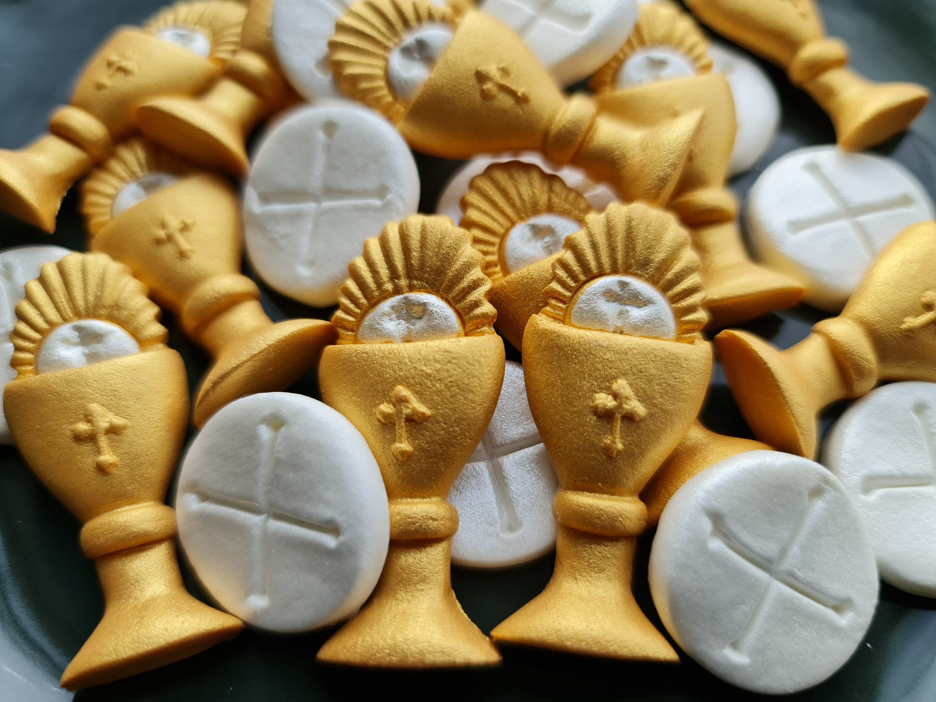 24 pcs. Sugar fondant chalice host confirmation cake topper