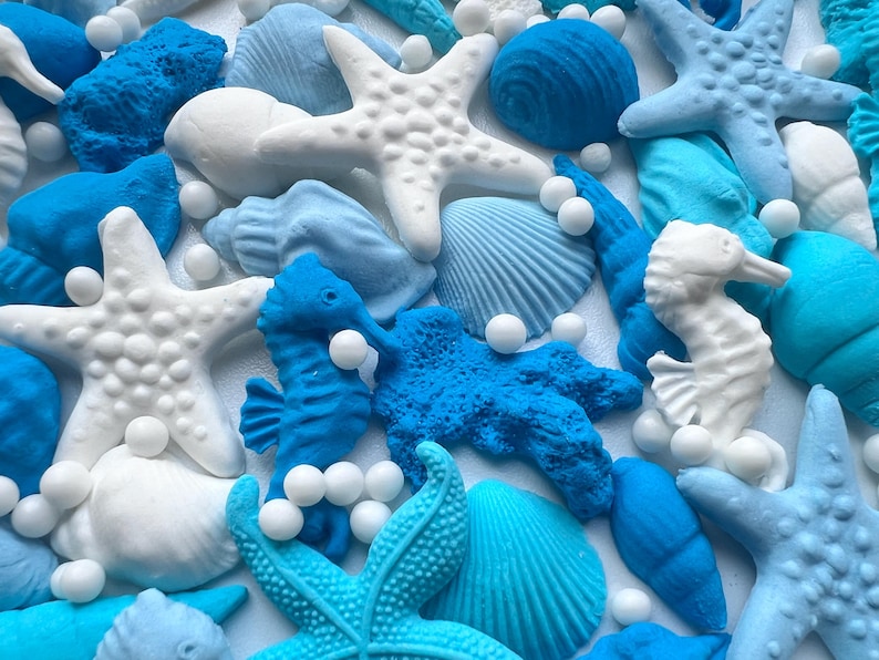 Edible Under the Sea Fondant Decorations – 55 Shells, Starfish & Corals | Ocean Cake Toppers | Meerjungfrau Deko image 4