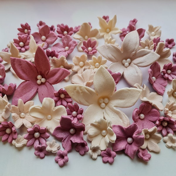 50 Stück Zucker Fondant Blumen Cake Topper