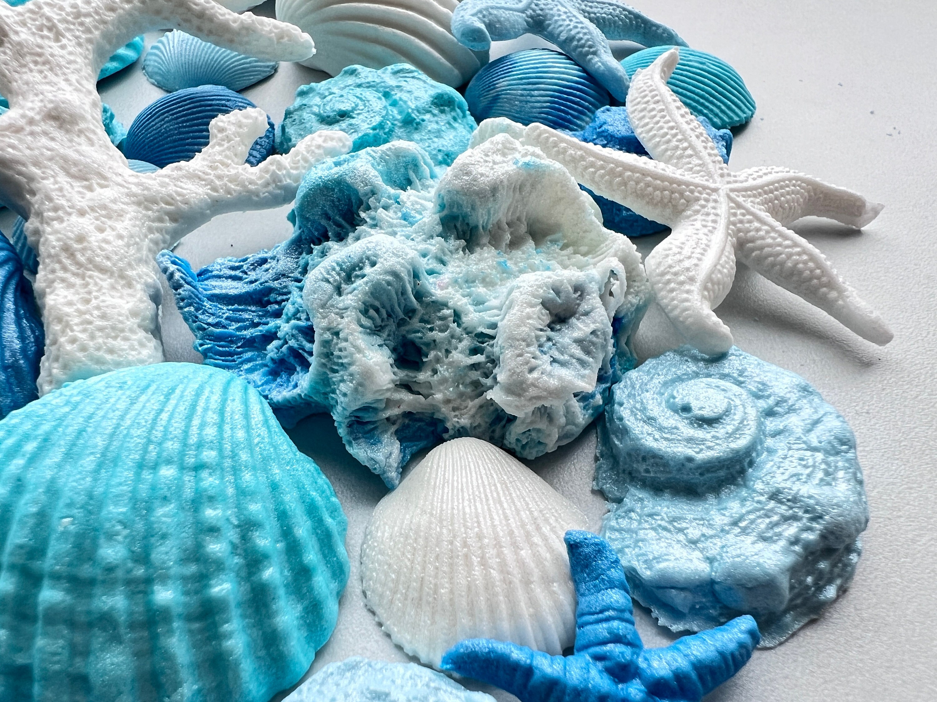 40 Edible Sugar Seashells: Blue & White Cake Toppersno Extra Fees for ...