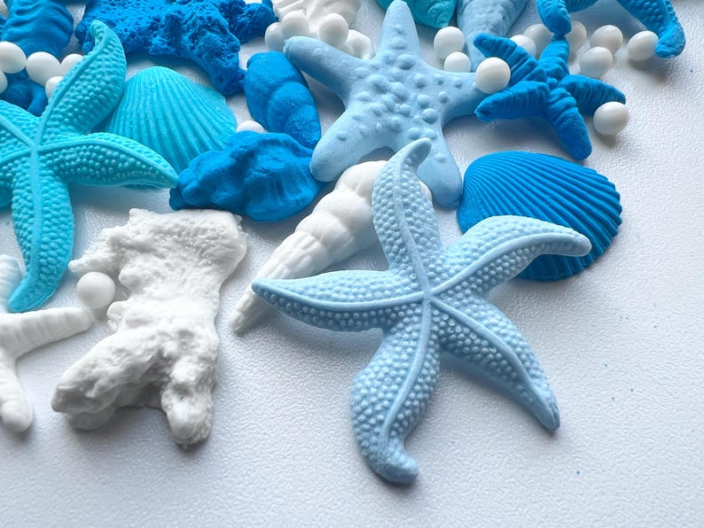 Edible Under the Sea Fondant Decorations – 55 Shells, Starfish & Corals | Ocean Cake Toppers | Meerjungfrau Deko image 5