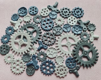 50 pcs. Edible fondant watch parts, steampunk, gears, cogs cake topper