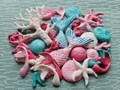 33 pcs. edible sugar fondant shells, corals, mermaid tail, starfish cake topper