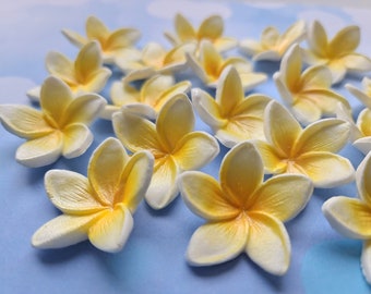 24 edible sugar fondant Plumeria tropical flower Hawaii cake topper mermaid decorations yellow