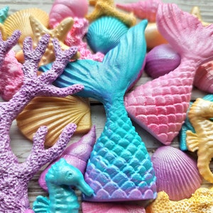 48 stuks Suiker fondant zeemeermin staart, schelpen, koralen, zeepaardjes cake topper decoraties afbeelding 2