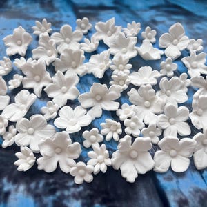 40 pièces Gâteau fondant au sucre comestible fleurs blanc