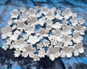 40 pcs. edible sugar fondant flowers cake topper white