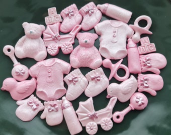 30 pièces. Fondant au sucre comestible baby girl shower cake topper rose