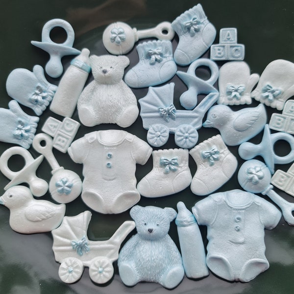 30 pièces. Fondant au sucre comestible baby shower cake topper bleu