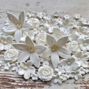 50 pz. Topper per torta nuziale con fiori di zucchero fondente bianco