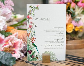 PARADISO DRINKS MENU - Semi custom wedding template, luxury printable invitation, day of stationary, floral, tropical, botanical theme
