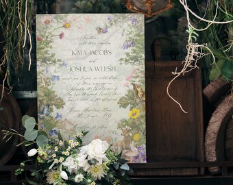 WOODLAND INVITATION - Semi custom wedding template, luxury printable invitation, wildflower, floral, woodland, mushroom, into the woods