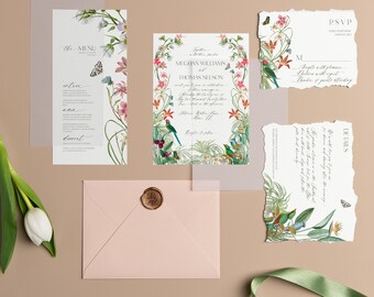 PARADISO BUNDLE - Semi custom wedding invitation template, luxury printable invitation, floral, tropical, whimsical, exotic, botanical theme