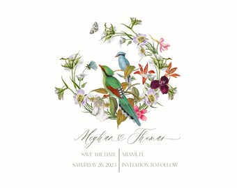 SAVE THE DATE (Paradiso) - Semi custom wedding template, luxury printable invitation, floral, tropical, whimsical, exotic botanical theme