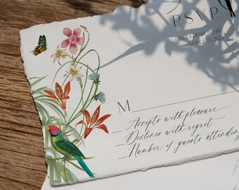 PARADISO RSVP & DETAILS Card - Semi custom wedding template, luxury printable invitation, floral, tropical, exotic, botanical theme
