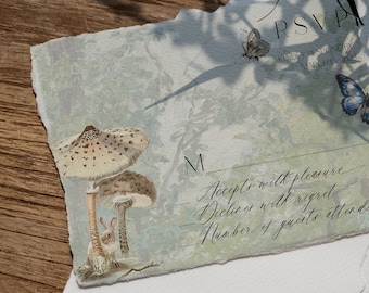 WOODLAND RSVP & DETAILS Card - Semi custom wedding template, luxury printable invitation, wildflower, woodland, mushroom, into the woods
