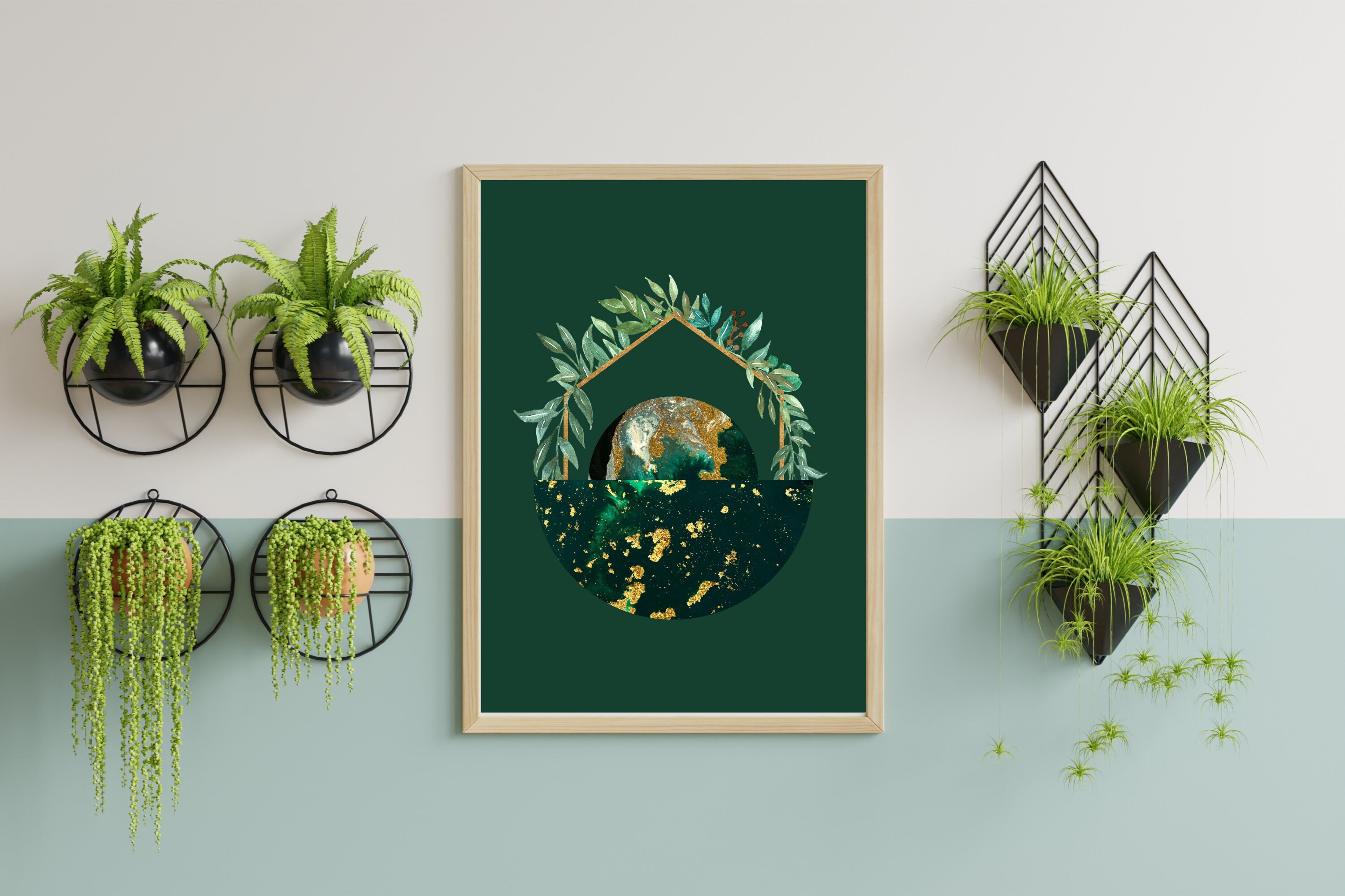 Set of 3 Green and Gold Marble Wall Artemerald Abstract Etsy