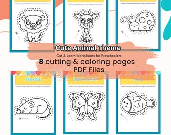 Scissor Skills Practice | Animal Theme Cut & Learn Worksheets for Preschoolers