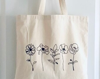 Floral Tote | Flowers Tote Bag | Minimalist | Canvas Tote Bag | Aesthetic Tote Bag | Bag | Market Tote | Cute Tote Bag | Cool Tote Bag