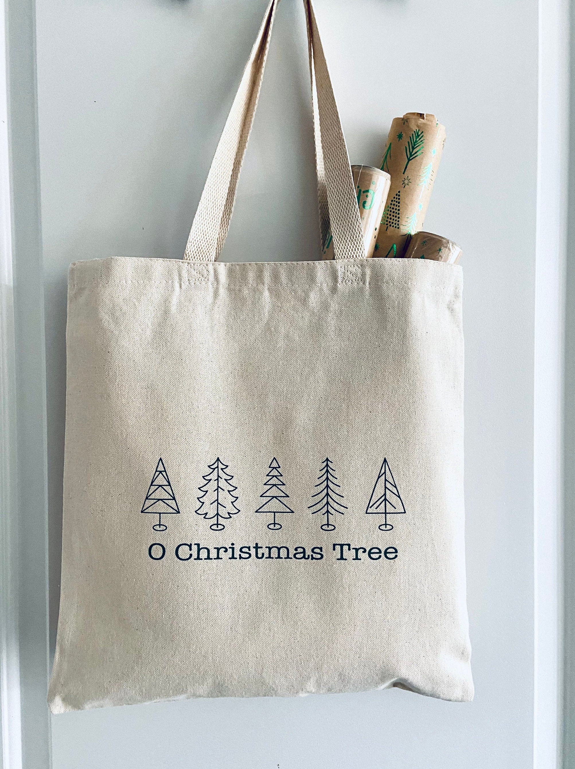 Christmas Tree Holiday Tote Bag Minimalist Canvas Tote - Etsy