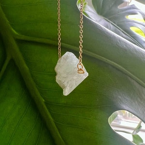 Raw green Fluorite gold necklace, crystal gemstone