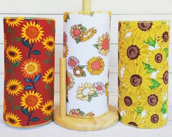 Paperless paper towels 12 10x14, Reusable paperless cloth towels, Sunflowers Eco-Friendly Gift, Sustainable Living Zero Waste Kitchen & Home