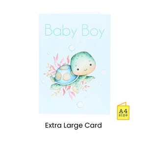 大きな男の子の赤ちゃんカード | おめでとう | 巨大、A4 | 赤ちゃんを産むために出発 | 産休 | 妊娠 | かわいいウサギ | 青 | 新米ママパパ