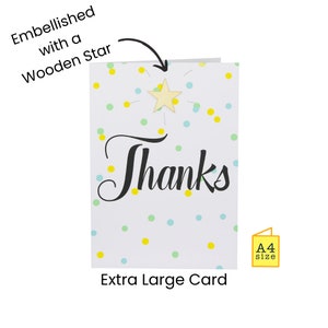LARGE Thank You Card | Extra Large, A4, Big, Giant, Greeting | Thanks | Confetti | Teacher, Friend, Colleague, Sister | Thankyou | Star|Wood