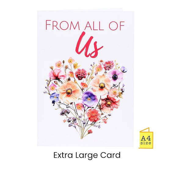 Large Group Farewell Card: Floral Heart, (A4 Size) | From all of us | Jumbo | Large | Big | Oversized | Extra Large Card |Group Signing