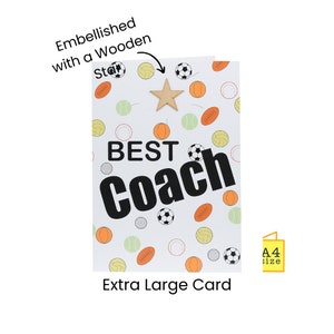 LARGE Thank You Coach Card | Best + Awesome | A4, Big, Giant, Jumbo | Netball, Soccer, Golf, Football, Rugby, Volley Ball, Tennis, Dance