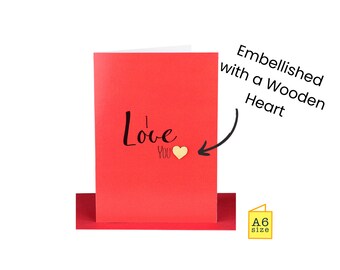 I Love You Greeting Card | Handmade Gift Card | Wooden heart | Valentines day | Red | Boyfriend, Girfriend, partner, him, her | Anniversary