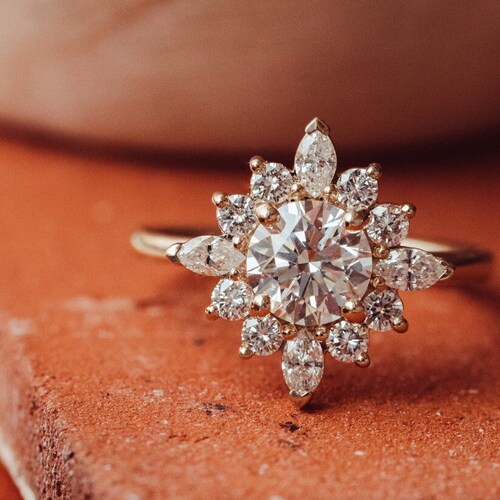 Halo Round Cut Moissanite Engagement Ring 14k Rose Gold Moissanite Wedding Ring Round Cut CZ Diamond Ring For Women Art Deco Ring shops For Her