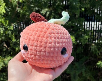 Crochet Peach Plushie | Kawaii Chenille Yarn Plush