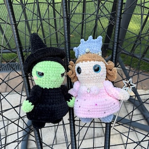 The Good Witch Crocheted Doll, Wicked Witch of the West Grocheted Doll, Glinda Doll, Elphaba Doll, Wicked Dolls, Crocheted Dolls from Wicked
