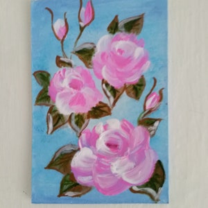 ACEO Roses Original collectible Postcard Flowers Mini Painting Original Postcard with Roses.