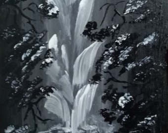 ACEO Mini Schilderij Originele Collectible Ansichtkaart Waterval Bos Handgeschilderde Originele Ansichtkaart met Waterval